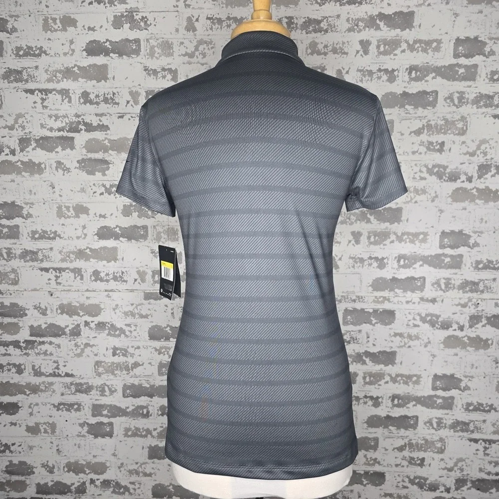 NWT Nike Golf Polo Shirt Womens Size Small‎ Gray Striped Dri-Fit Stretch Swoosh